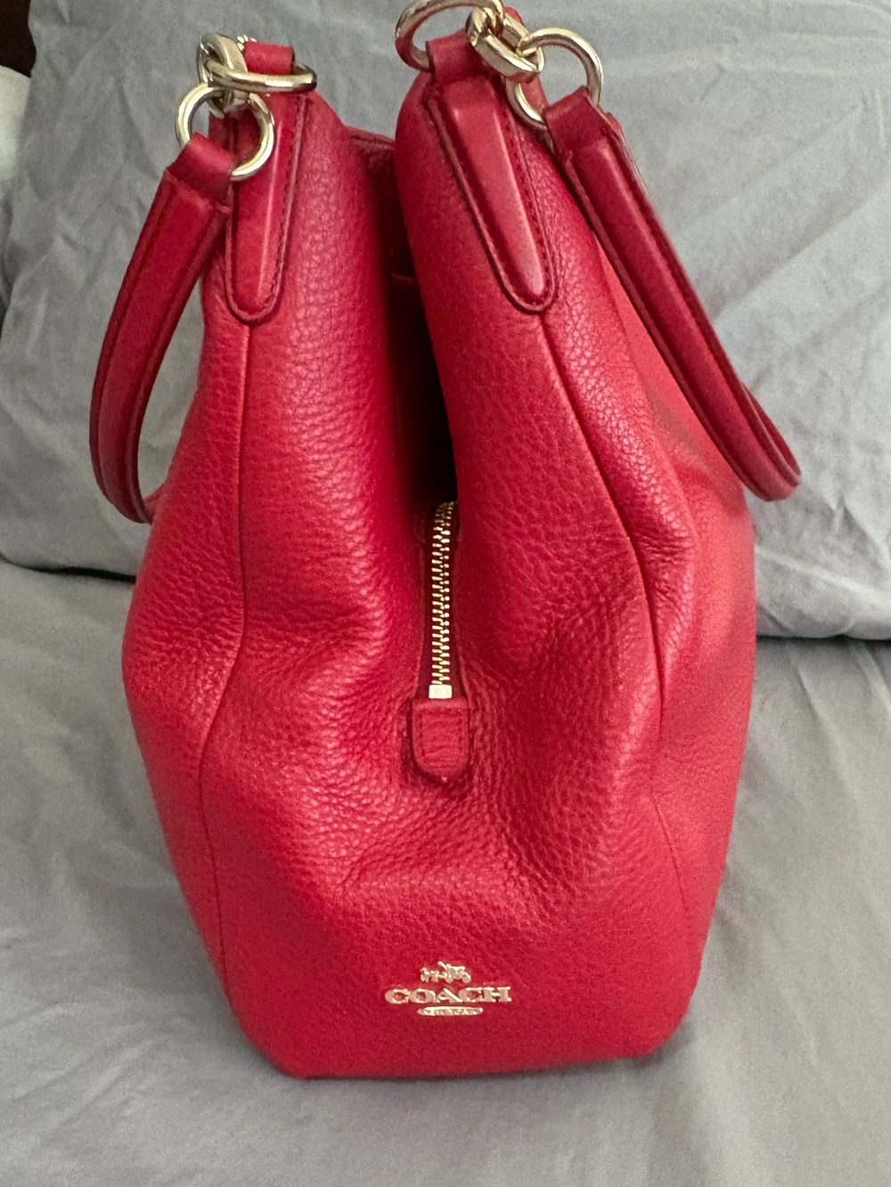 Coach Red Pebbled Leather Shoulder Tote with Gold Hardware